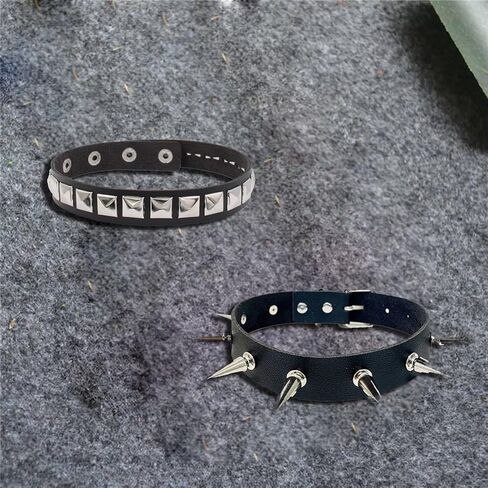 Mebvdebe الجلود المختنق 4 قطع هالوين مثير مجوهرات النساء سيدة فتاة الشرير المختنق القوطية سبايك شكل قلب السائق المختنق القوطي اكسسوارات مثير المختنق هدية الأسود in Kuwait