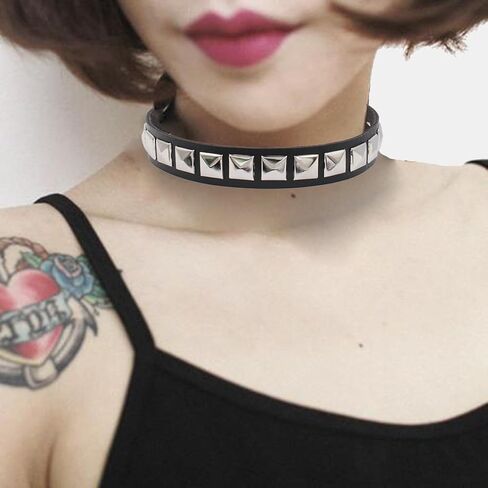Mebvdebe الجلود المختنق 4 قطع هالوين مثير مجوهرات النساء سيدة فتاة الشرير المختنق القوطية سبايك شكل قلب السائق المختنق القوطي اكسسوارات مثير المختنق هدية الأسود in Kuwait
