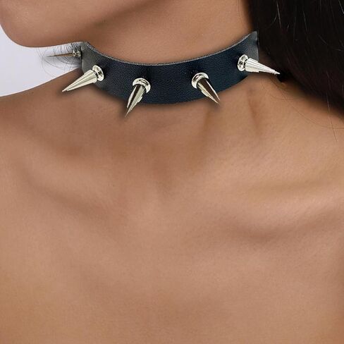 Mebvdebe الجلود المختنق 4 قطع هالوين مثير مجوهرات النساء سيدة فتاة الشرير المختنق القوطية سبايك شكل قلب السائق المختنق القوطي اكسسوارات مثير المختنق هدية الأسود in Kuwait