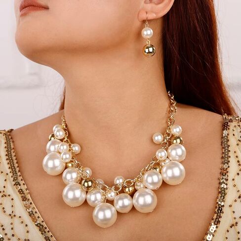 Aimimier 1920s Multilayer Faux Pearl Choker Necklace with Earrings Jewelry Set in Saudi Arabia