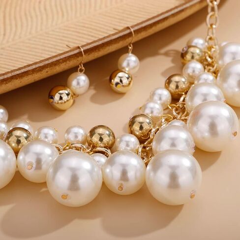 Aimimier 1920s Multilayer Faux Pearl Choker Necklace with Earrings Jewelry Set in Saudi Arabia