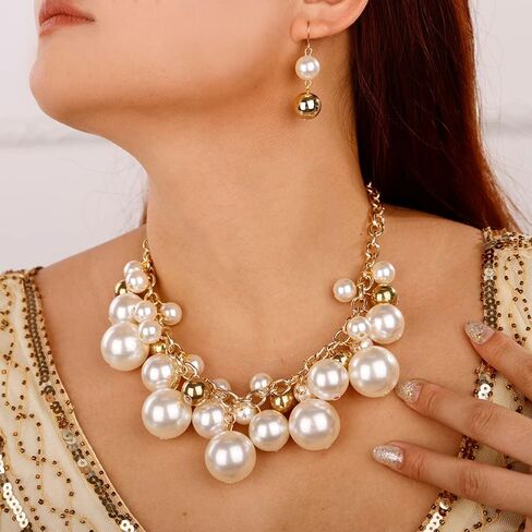 Aimimier 1920s Multilayer Faux Pearl Choker Necklace with Earrings Jewelry Set in Saudi Arabia