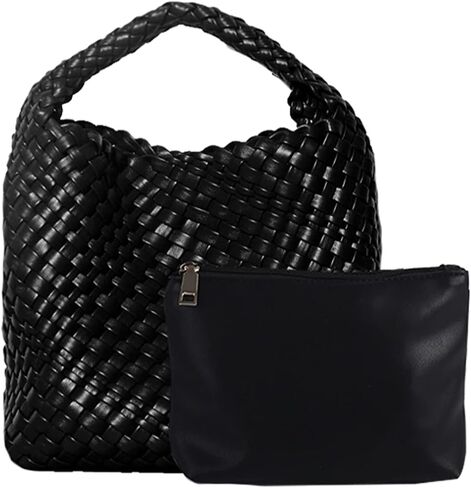 Women Woven Tote Bag Vintage Shoulder Bag Soft Foldable Top-Handle Fashion Handbag Composite Bag with Coin Purse in Saudi Arabia