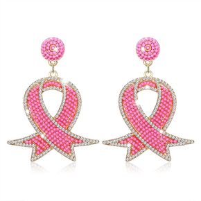 Glitter Rhinestone Pink Ribbon Drop Earrings Beaded Breast Cancer Awareness Earrings Jewelry for Women Breast Cancer Survivor Support Jewelry Gifts in Saudi Arabia