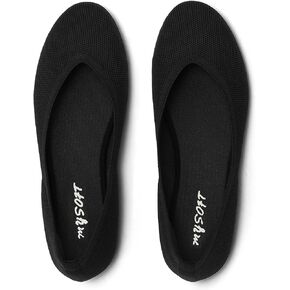 mysoft Women's Ballet Flats Round Toe Comfortable Lightweight Mesh Knit Ballerina Slip On Walking Flat Dress Shoes (Wide Width/Medium) Black