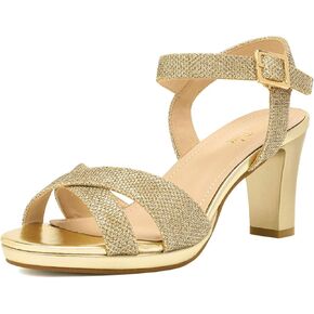 DREAM PAIRS Women’s Open Toe Ankle Strap Sparkly Strappy Chunky Heel Pump Sandals
