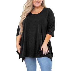 AusLook Plus Size Women's Tunic 3/4 Sleeve Clothes Swing Babydoll Top Side Split Crewneck Blouse Flowy Shirts M-5X