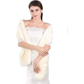 Aukmla Faux Fur Shawl Wedding Fur Wraps and Shawls Bridal Fur Stole Winter Cape Shrug for Brides and Bridesmaids