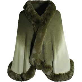 ZLYC Women Winter Faux Fur Shawl Stole Warm Wrap Cape