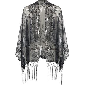 BABEYOND 1920s Sequined Peacock Shawl Wraps Fringed Evening Cape Wedding Bridal Shawl Scarf for Evening Dresses Party