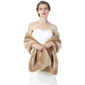 Faux fur Shawl Wrap for Wedding Women Shrug Bridal Stole Winter Cover Up Bridesmaids Cape in Kuwait
