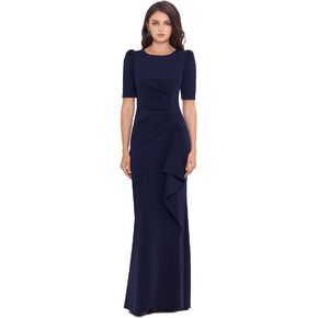 Xscape Women's 3/4 Sleeve Long Scuba Dress with Side Ruching