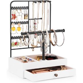 سريواتا حامل منظم مجوهرات، حامل أقراط من 3 طبقات، منظم 4 قلائد، حامل سوار مع 7 أخاديد للخواتم ودرج خشبي للأقراط والقلائد والأساور والخواتم in Kuwait