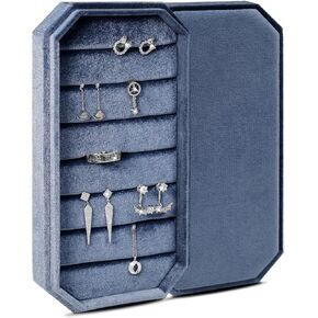 HCJEBX صندوق مجوهرات مخملي محمول منظم متعدد الوظائف حامل مجوهرات حامل حلق صندوق مجوهرات للسفر هدية مناسبة للنساء أو الفتيات (أزرق) in Kuwait