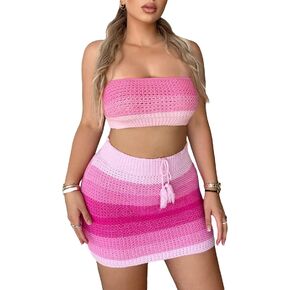 مجموعة SHENHE النسائية المثيرة المكونة من قطعتين من الحياكة الملونة ومجموعة تنورة قصيرة Bodycon