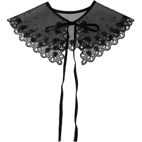 Elerevyo Detachable Fake Collar, Semi-Sheer Embroidery Mini Cape Choker Neck Ruff Dickey Collar for Women Blouse