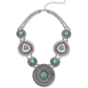 NLCAC Turquoise Statement Necklace Boho Squash Blossom Concho Pendant Collar Bib Necklace Western Turquoise Jewelry for Women in Saudi Arabia