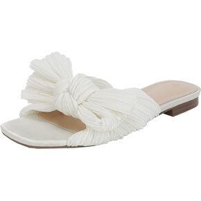 VETASTE Women's Pleated Bow Flat Sandals Open Square Toe Slip on Slide Sandals in Kuwait
