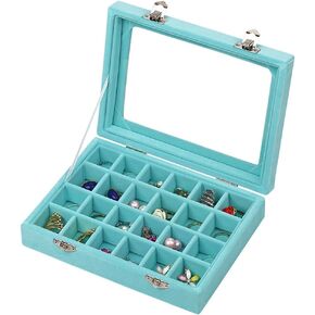 LANTWOO 24 Grids Velvet Glass Ring Earrings Jewelry Box Earrings Organiser Storage Holder Display Case in Saudi Arabia