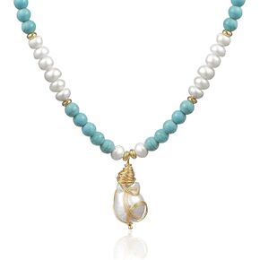 كاولاين عقد بقلادة من اللؤلؤ الباروكي، سلسلة تركواز، سلك ذهبي عيار 18 قيراط ملفوف يدويا بنمط بوهيمي قابل للتعديل، مجوهرات عصرية لعيد الحب للنساء والفتيات والام in Kuwait