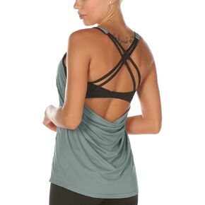 icyzone Workout Tank Tops Built in Bra - Women's Strappy Athletic Yoga Tops, Exercise Running Gym Shirts in Kuwait