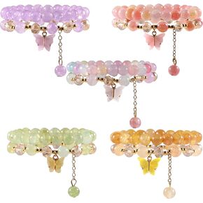 PIPITREE 10Pcs Beaded Crystal Bracelets for Women, Bohemian Stackable Bead Bracelets with Butterfly Charm Multilayered Bracelet Pack Handmade Jewelry Gift in Saudi Arabia