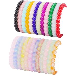 FINZOR 24Pcs 8mm Beaded Stretch Bracelet Handmade Round Glass Bracelet for Women Multicolor Matte Beads Elastic Bracelet Shining Beads Wristband Valentines Jewelry in Kuwait