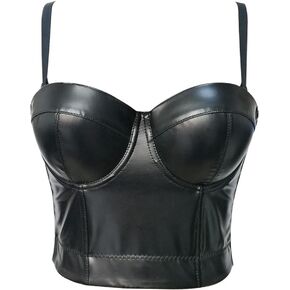 Chenyi Women's Straps PU Leather Bustier Crop Top Push Up Corset Top Bra for Club Party Racer Sports