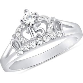 مجوهرات ديبي 925 من الفضة الإسترليني الحلو 15 Quinceanera Crown Cz خاتم مطلي بالروديوم in Kuwait