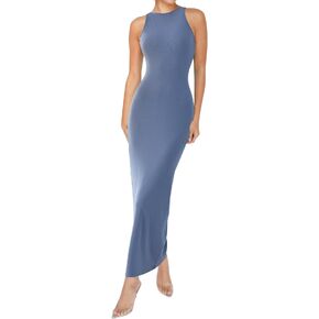 Relety Women's Bodycon Maxi Dresses Ribbed Lounge Tank Long Dresses Elegant Halter Neck Casual Sleeveless Summer Dresses