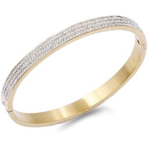 Lavencious 3 Rolls CZ Gold Plated Stainless Steel Hinged Bangle Bracelets in Saudi Arabia