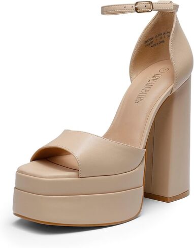 DREAM PAIRS Women's Platform Chunky Heel Sandals | All DaY Standing Ankle Strap Block Summer Shoes, with Sexy Open Square Toe High Heels, Wedding Party Dressy Pumps Sandals in Saudi Arabia