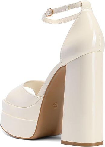 DREAM PAIRS Women's Platform Chunky Heel Sandals | All DaY Standing Ankle Strap Block Summer Shoes, with Sexy Open Square Toe High Heels, Wedding Party Dressy Pumps Sandals in Kuwait