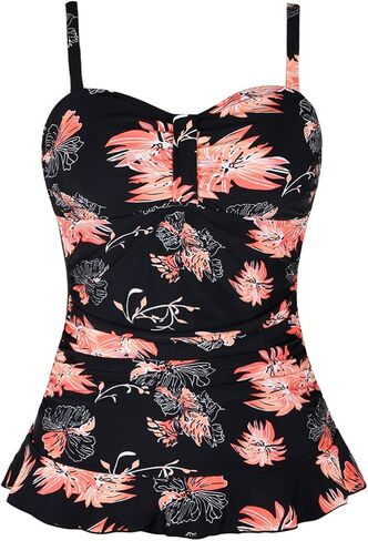 Mycoco Women's Swim Top Padded Ruffle Hem Shirred Swimwear Tankini Swimsuit Top in Kuwait