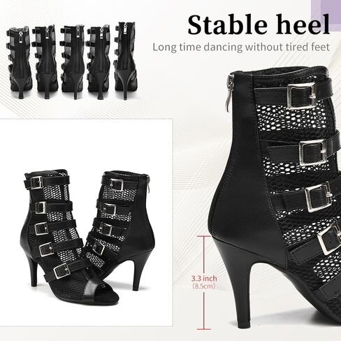 أحذية الرقص النسائية VCIXXVCE ذات الكعب العالي مع سحاب مفتوح عند الأصابع لقاعة الرقص السالسا للكاحل in Kuwait