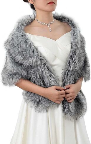 EASEDAILY Women's Fur Shawls and Wraps Wedding Fur Scarf Faux Bridal Fur Stole with Brooch for Brides and Bridesmaids in Kuwait