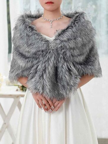 EASEDAILY Women's Fur Shawls and Wraps Wedding Fur Scarf Faux Bridal Fur Stole with Brooch for Brides and Bridesmaids in Kuwait
