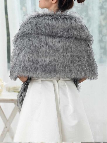 EASEDAILY Women's Fur Shawls and Wraps Wedding Fur Scarf Faux Bridal Fur Stole with Brooch for Brides and Bridesmaids in Kuwait