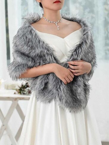 EASEDAILY Women's Fur Shawls and Wraps Wedding Fur Scarf Faux Bridal Fur Stole with Brooch for Brides and Bridesmaids in Kuwait