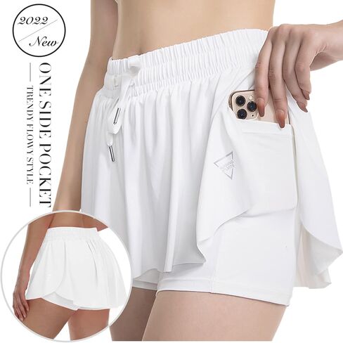 Womens 2 in 1 Flowy Athletic Shorts with Pocket Butterfly Running Workout Shorts Sweat Spandex Lounge Gym Yoga Summer Skirts in Saudi Arabia