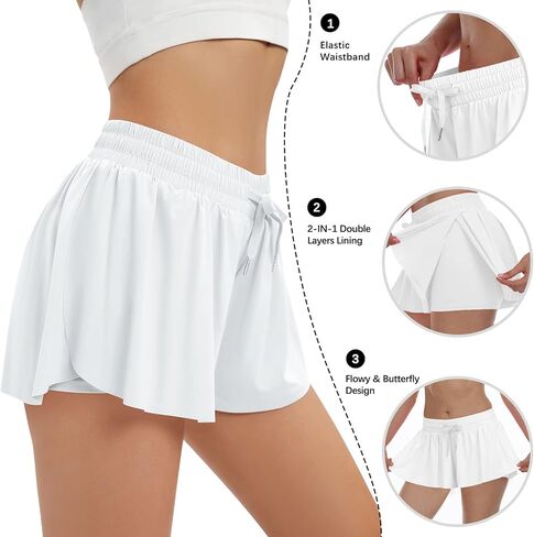 Womens 2 in 1 Flowy Athletic Shorts with Pocket Butterfly Running Workout Shorts Sweat Spandex Lounge Gym Yoga Summer Skirts in Saudi Arabia