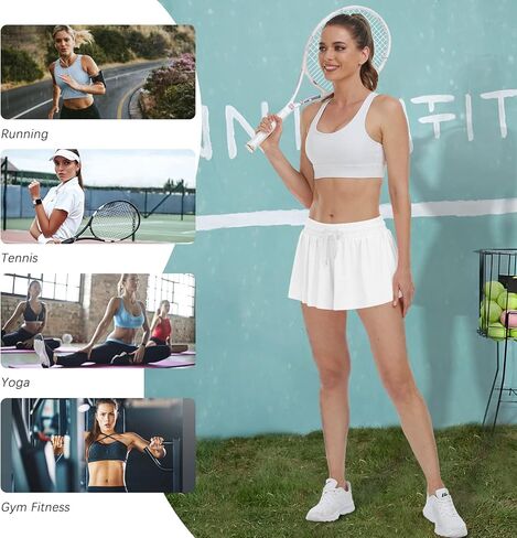 Womens 2 in 1 Flowy Athletic Shorts with Pocket Butterfly Running Workout Shorts Sweat Spandex Lounge Gym Yoga Summer Skirts in Saudi Arabia