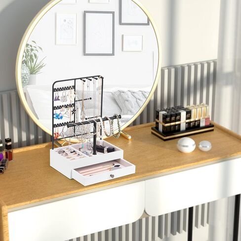 سريواتا حامل منظم مجوهرات، حامل أقراط من 3 طبقات، منظم 4 قلائد، حامل سوار مع 7 أخاديد للخواتم ودرج خشبي للأقراط والقلائد والأساور والخواتم in Kuwait