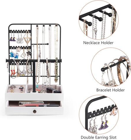 سريواتا حامل منظم مجوهرات، حامل أقراط من 3 طبقات، منظم 4 قلائد، حامل سوار مع 7 أخاديد للخواتم ودرج خشبي للأقراط والقلائد والأساور والخواتم in Kuwait