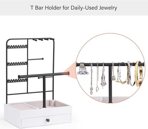 سريواتا حامل منظم مجوهرات، حامل أقراط من 3 طبقات، منظم 4 قلائد، حامل سوار مع 7 أخاديد للخواتم ودرج خشبي للأقراط والقلائد والأساور والخواتم in Kuwait