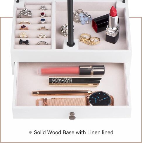 سريواتا حامل منظم مجوهرات، حامل أقراط من 3 طبقات، منظم 4 قلائد، حامل سوار مع 7 أخاديد للخواتم ودرج خشبي للأقراط والقلائد والأساور والخواتم in Kuwait