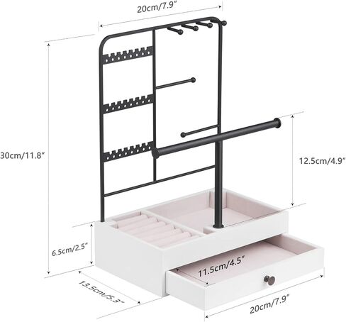 سريواتا حامل منظم مجوهرات، حامل أقراط من 3 طبقات، منظم 4 قلائد، حامل سوار مع 7 أخاديد للخواتم ودرج خشبي للأقراط والقلائد والأساور والخواتم in Kuwait