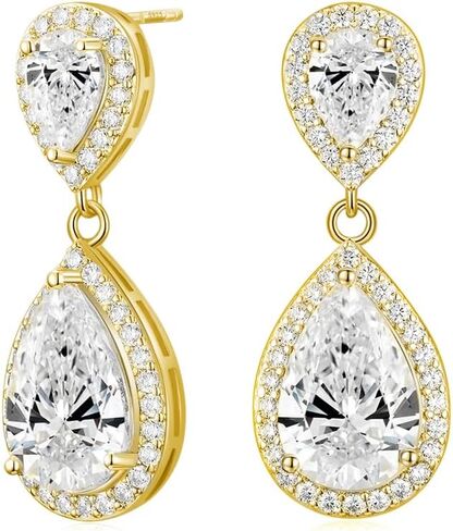EAMTI Silver Dangle Earrings for Women Cubic Zirconia Teardrop Bridal Wedding Earrings 925 Sterling Silver Post Rhinestone Earring in Kuwait