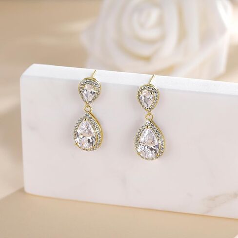EAMTI Silver Dangle Earrings for Women Cubic Zirconia Teardrop Bridal Wedding Earrings 925 Sterling Silver Post Rhinestone Earring in Kuwait