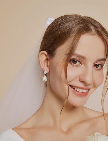 EAMTI Silver Dangle Earrings for Women Cubic Zirconia Teardrop Bridal Wedding Earrings 925 Sterling Silver Post Rhinestone Earring in Kuwait